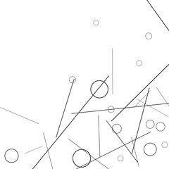 Geometric Memphis Background. Black and White Simple Pattern for Postcard, Print, Banner or Poster. Modern Abstract Background with Rings and Lines. Vector Texture in Trendy Minimalistic Style