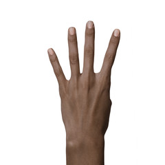 Fototapeta premium African american black hand showing four fingers gesture isolated on white background