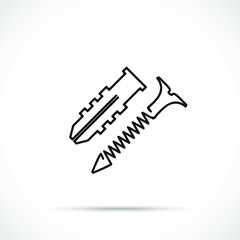 Dowel with nail icon isolated on white background. Working tool icon sign symbol. Single line art style.