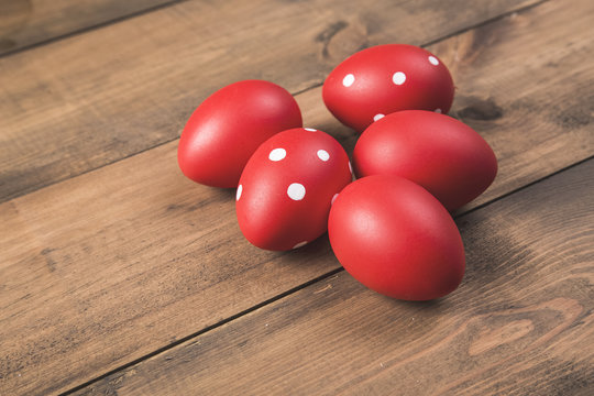 Group of red boiled Easter eggs