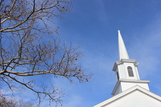 Old white church steeple