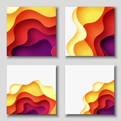 Square flyers with 3D abstract background with paper cut shapes. Vector design layout