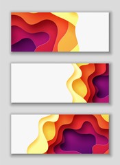 Horizontal rectangle flyers with 3D abstract background with paper cut shapes. Vector design layout