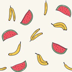 Fruits seamless pattern. Cartoon trendy illustration.