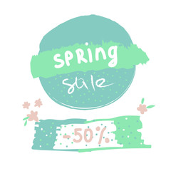 Spring Sale badge, label, banner. Vector watercolor banner with ink splashes. SALE Spring poster. Vector illustration.
