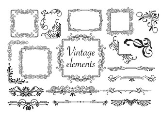 Kit of Vintage Elements for Invitations, Banners, Posters, Placards, Badges or Logotypes.