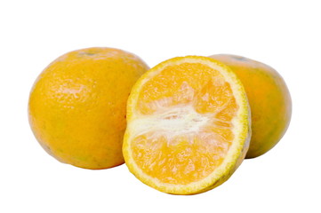 tangerine orange with water drop half cut on white background