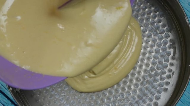 hyperlapse pouring lemon cake dough