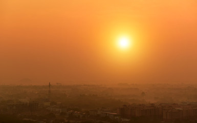 Sun rise Cloudy Fog in Valley View Cold weather in the autumn in the capital