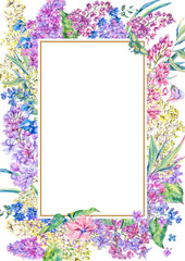Watercolor floral spring vertical frame