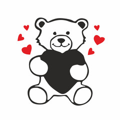  Cute vector teddy bear holding red heart isolated