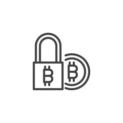 Bitcoin electronic security lock outline icon. linear style sign for mobile concept and web design. Cryptocurrency security simple line vector icon. Symbol, logo illustration. Vector graphics