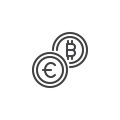 Euro and bitcoin currency exchange outline icon. linear style sign for mobile concept and web design. Crypto-currency exchange simple line vector icon. Symbol, logo illustration.