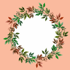 Watercolor hand drawn illustration. Wreath with branches for wedding invitations, greeting cards, save the date invitation, prints, postcards and other things you can imagine.