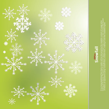 Winter background design of white snowflake with copy space Snowfall frozen poster. Color background. Vector illustration