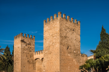 Old town of Alcudia, surrounded by a massive medieval wall, on the northern coast of Majorca (Mallorca) Balearic Islands, Spain It is on the eastern coast.