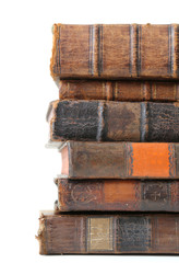 old books on wooden shelf.