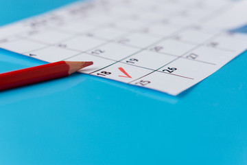 Marked day in calendar. Close up