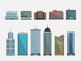 Set of buildings in flat style. City houses. Vector illustration