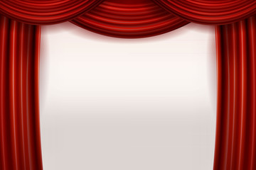 Open Red Velvet Movie Curtains with White Screen.
