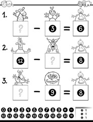 subtraction game coloring book with monsters