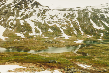 Melting snow in norwegian mountains