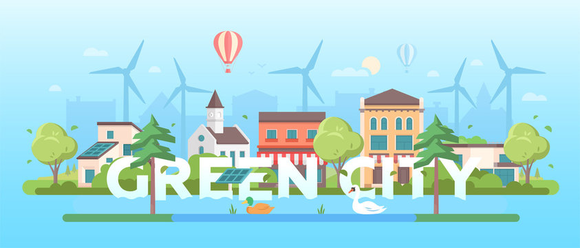 Green city - modern flat design style vector illustration