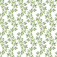 Fototapeta na wymiar Watercolor hand drawn illustration isolated on white background. Seamless watercolor pattern with leaves and branches for background, wallpaper, textile.