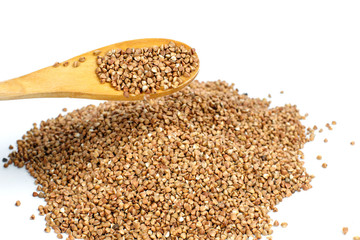 buckwheat groats on white background