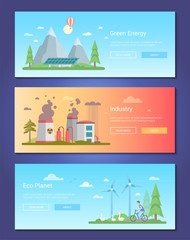 Green energy - set of modern flat design style vector illustrations