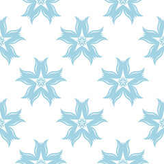 Fototapeta na wymiar Blue floral ornament on white background. Seamless pattern