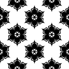 Black floral seamless design on white background