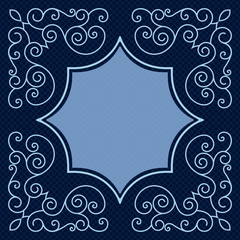 Dark blue card with swirls ornament.