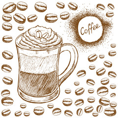Coffee sketch icons set