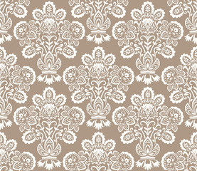 Fototapeta premium Seamless beige and white floral wallpaper