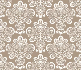 Foto op Canvas Seamless beige and white floral wallpaper © More Images