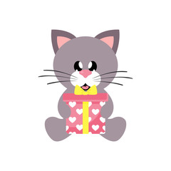 cartoon cute cat sitting with gift