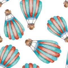 Photo sur Plexiglas Animaux avec ballon Modèle sans couture de ballons avec paniers peints à l& 39 aquarelle