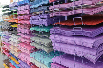 colorful paper on store shelves