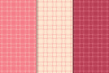 Cherry red geometric ornaments. Set of seamless patterns