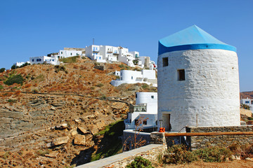 White washed houses in the traditional village of Kastro, Sifnos island, Greece.