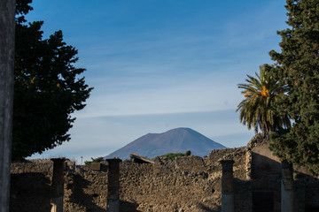 view on vesuvius volcano from ancient ruins of pompeii 