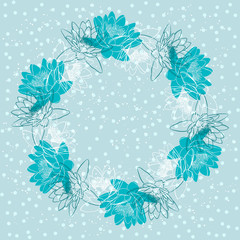 Floral background with water lily wreath
