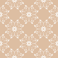 White floral seamless design on beige background