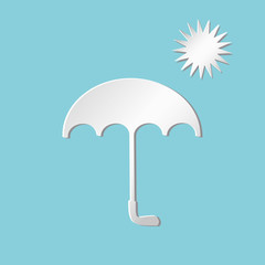 White papercut umbrella icon with sun. Vector illustration