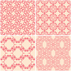Floral patterns. Set of beige and red seamless backgrounds