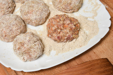 raw cutlets of the beef and pork raw minced meat, raw homemade chops
