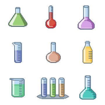icons chemistry pixel art concept