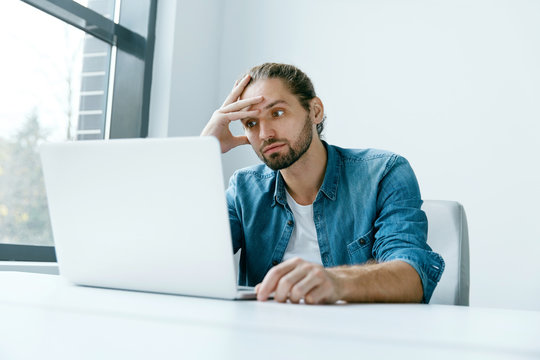Work Stress. Man Working On Computer
