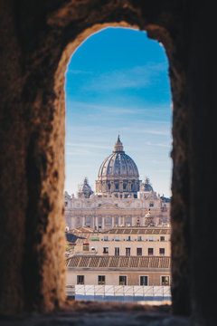 View of Vatican City and St. Peter's Basilica from the Castel Sant`Angelo, Italy